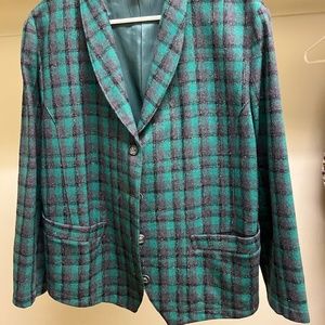 Plaid Green and Gray Women's Blazer